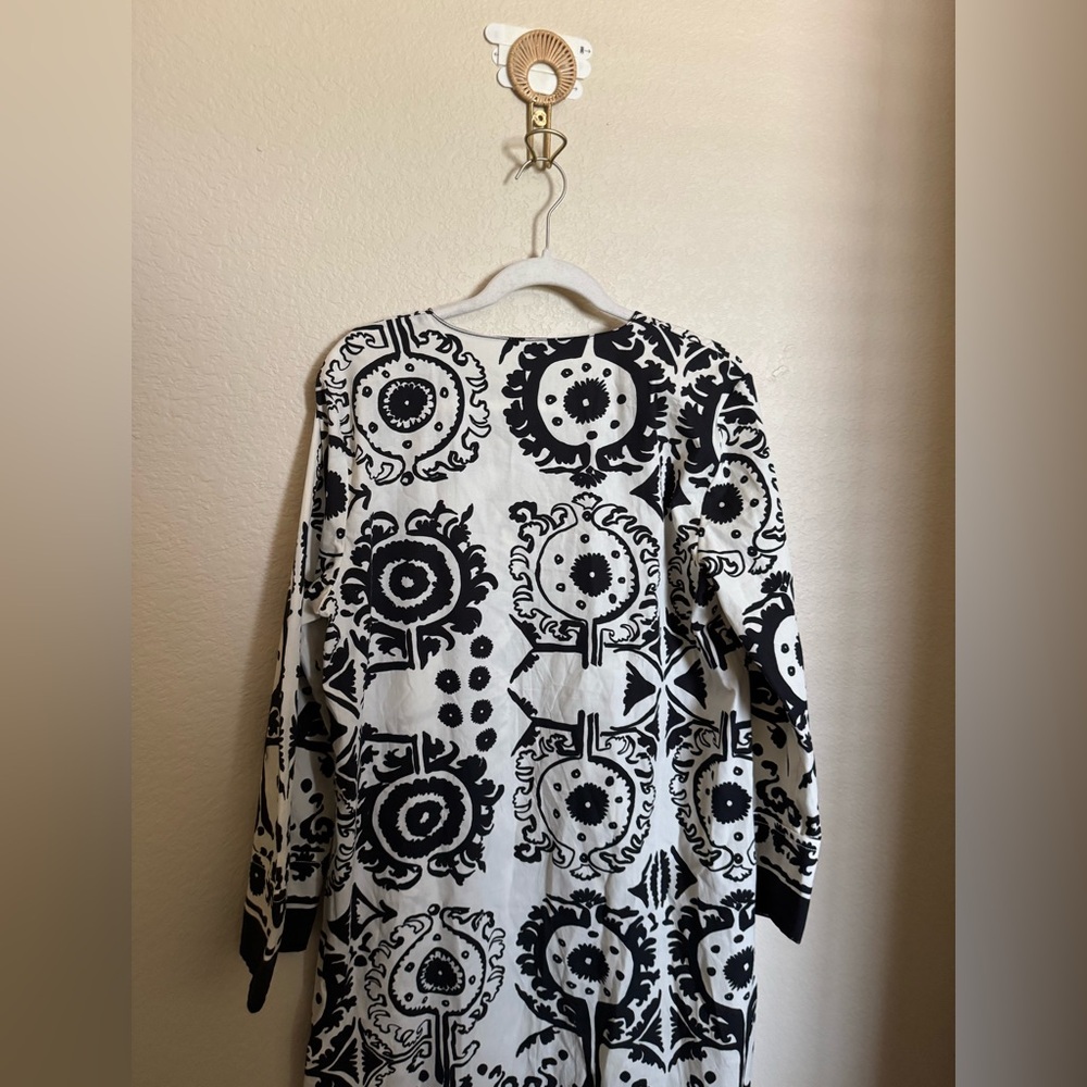 Zara Kaftan‎ Aztec Print Midi Dress Sz Medium Black White Ibiza Cover Up - Picture 6 of 7